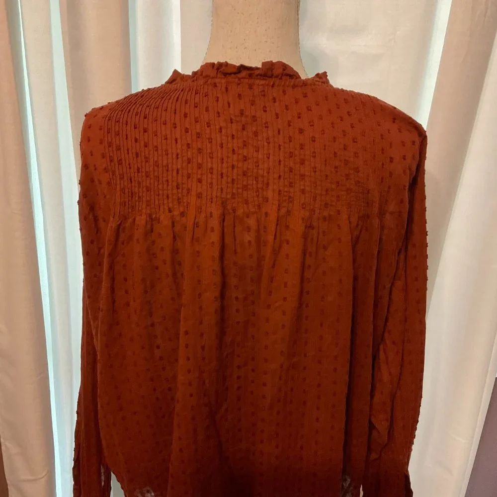 J. Crew Rust Dot-Textured Long-Sleeve Blouse